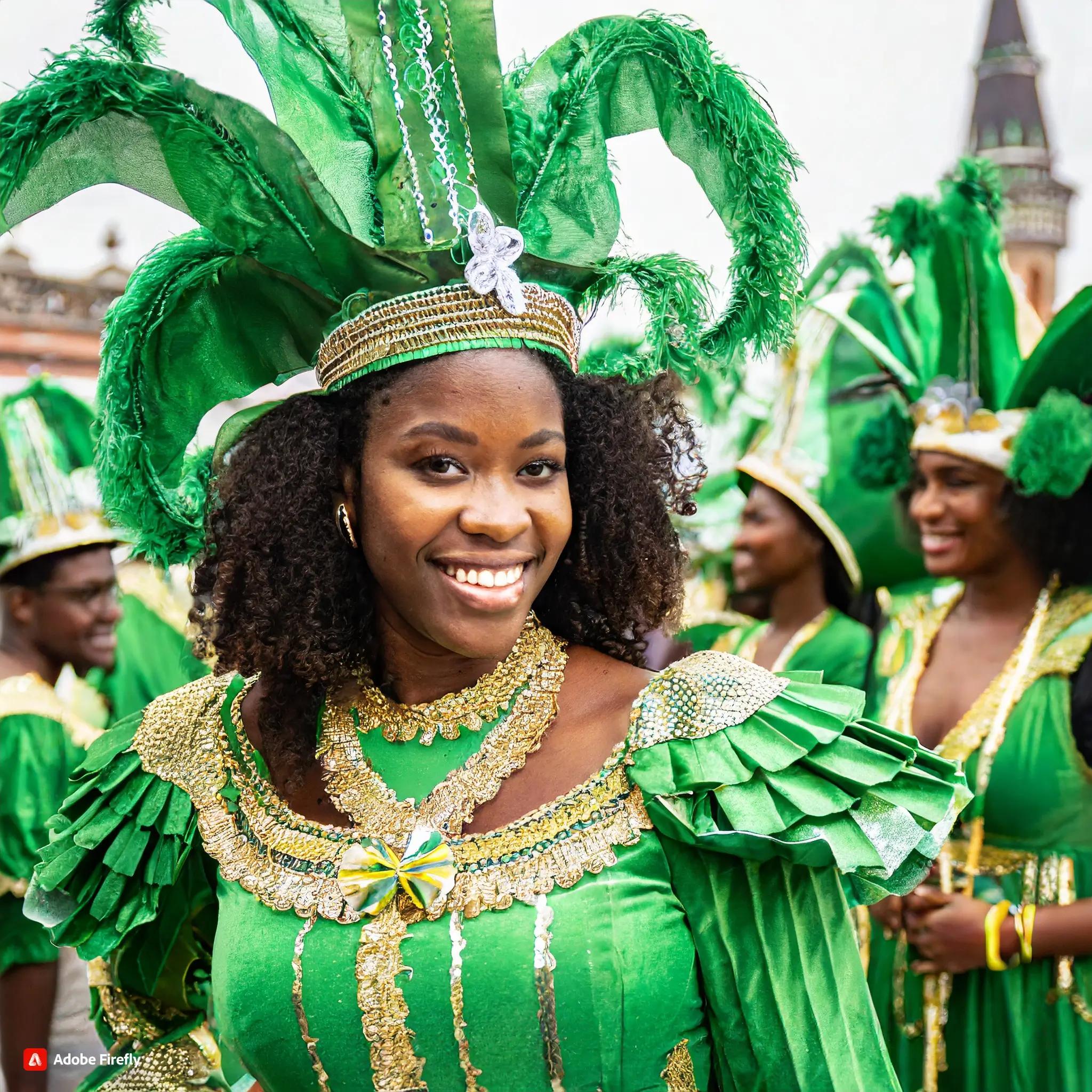 Ladies in green costumes at carnival